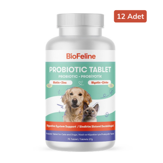 BioFeline Kedi ve Köpekler için Tablet Probiyotik (75 Tablet) 12 Adet