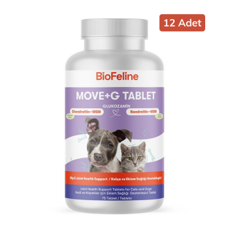 BioFeline Kedi ve Köpekler için Glukozamin Tablet (75 Tablet) 12 Adet