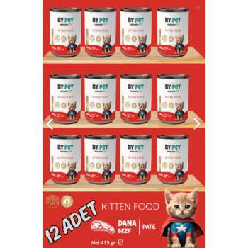 Bypet Yavru Kediler İçin Dana Etli Konserve Yaş Mama 415 gr x 12 Adet