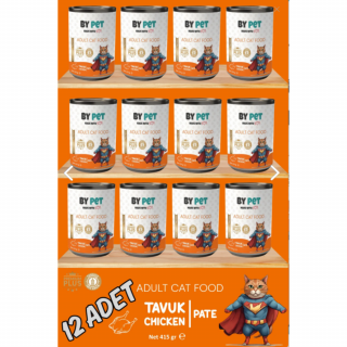 Bypet Yetişkin Kediler İçin Tavuk Etli Konserve Yaş Mama 415 gr x 12 Adet