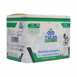Tules Steril  Gaz Kompres  7,5cm x 7,5cm 100'lü