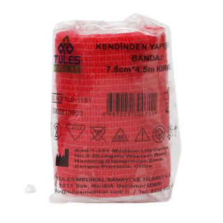 Tules Kendinden Yapışkanlı Bandaj 7,5cm x 4,5m Kırmızı