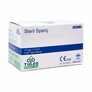 Tules  7,5 x 7,5  cm 4 Kat Non Wowen Steril Spanç 100 Adet