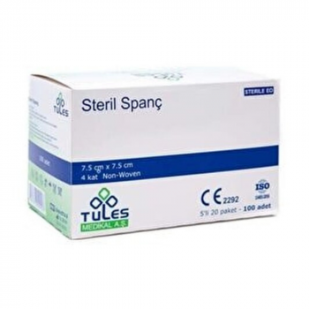 Tules  7,5 x 7,5  cm 4 Kat Non Wowen Steril Spanç 100 Adet