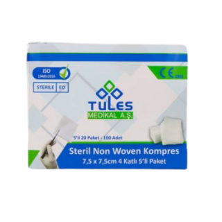 Tules Medikal 5'li Steril Kompres Spanç 7,5 x 7,5 cm 500 Adet(5 Kutu)