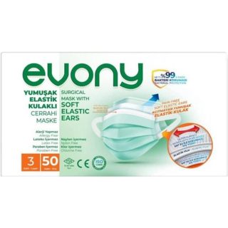 Evony 3 Katlı Ultrasonik Cerrahi Maske Telli 50 li (ÜTS Kayıtlı)
