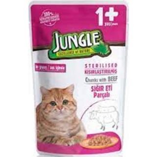Jungle Pouch Sığır Eti Parçalı Kısırlaştırılmış Kediler İçin Kedi Maması 100 gr